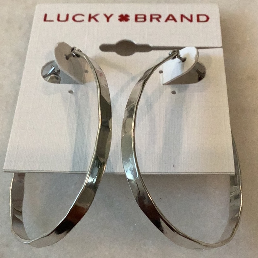 Lucky Brand Silver Modern Twist Hoops, Brand New